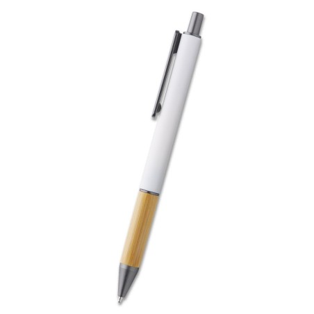 WHITE PLASTIC PEN WITH BAMBOO NALONA 