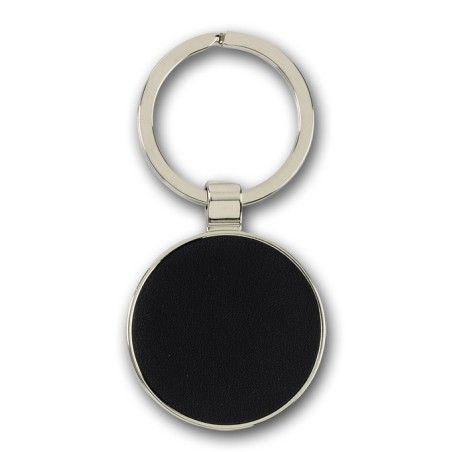 BLACK METAL-LEATHER IMITATION KEY RING TRAFFIC