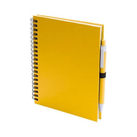 CADERNO E ESFEROGRAFICA. CARTAO RECICLADO. 70 FOLHAS. KOGUEL AMARELO