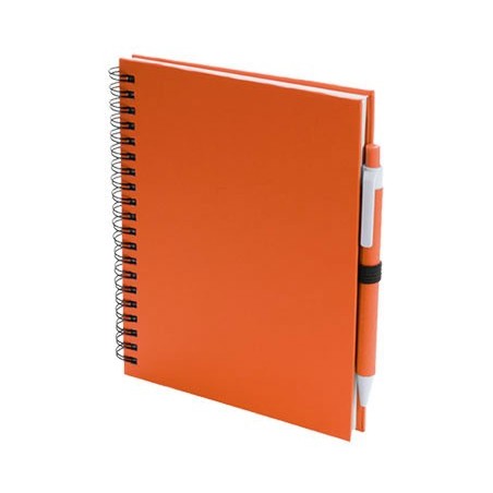 CADERNO E ESFEROGRAFICA. CARTAO RECICLADO. 70 FOLHAS. KOGUEL ORANGE