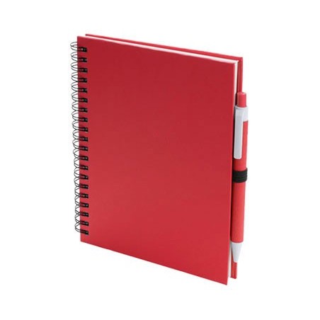 CADERNO E ESFEROGRAFICA. CARTAO RECICLADO. 70 FOLHAS. KOGUEL VERMELHO