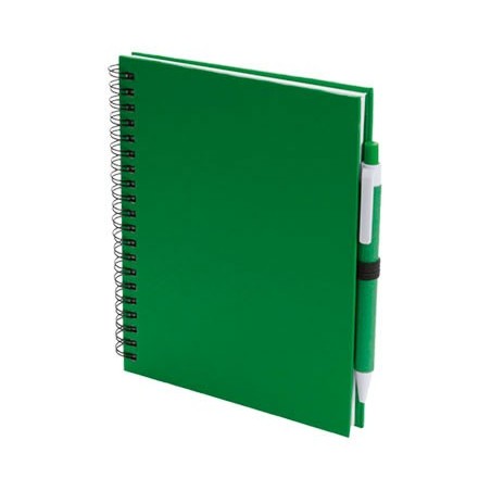 CADERNO E ESFEROGRAFICA. CARTAO RECICLADO. 70 FOLHAS. KOGUEL VERDE